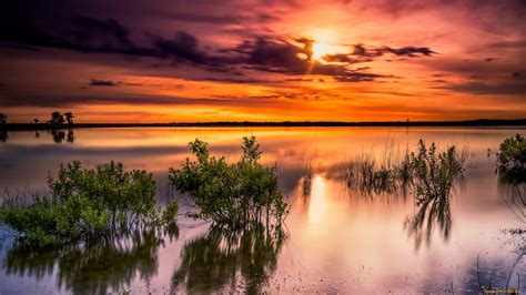 Обои Sunset at Benbrook Lake,Texas Природа Восходы/Закаты, обои для ...