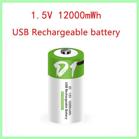 Batería recargable de tamaño D 1 5 V 12000mWh carga USB baterías de