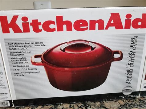 Kitchen Aid 3 5 Qt Red Enameled Cast Iron Dutch Oven Pot Casserole W Original Bo Ebay