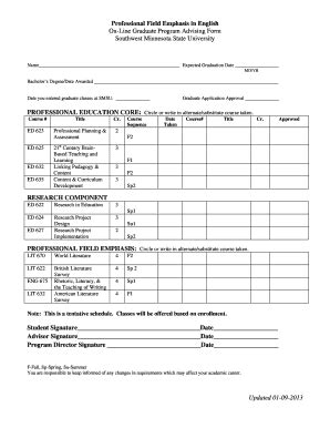 Fillable Online Smsu ADVISING FORM Smsu Fax Email Print PdfFiller