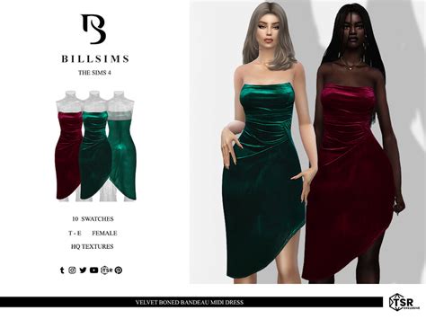 The Sims Resource Velvet Boned Bandeau Midi Dress