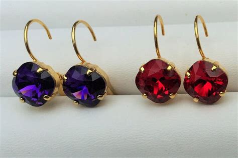 Purple Velvet Swarovski Crystal Earrings Purple And Gold Square