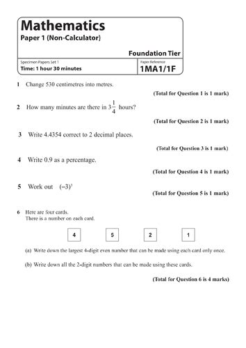 Save On Printing Gcse Maths Past Papers Foundation 9 1 And A E Teaching Resources