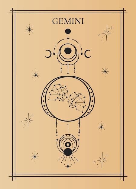 Premium Vector Geometric Zodiac Gemini Astrological Tarot Card Vector Illustration