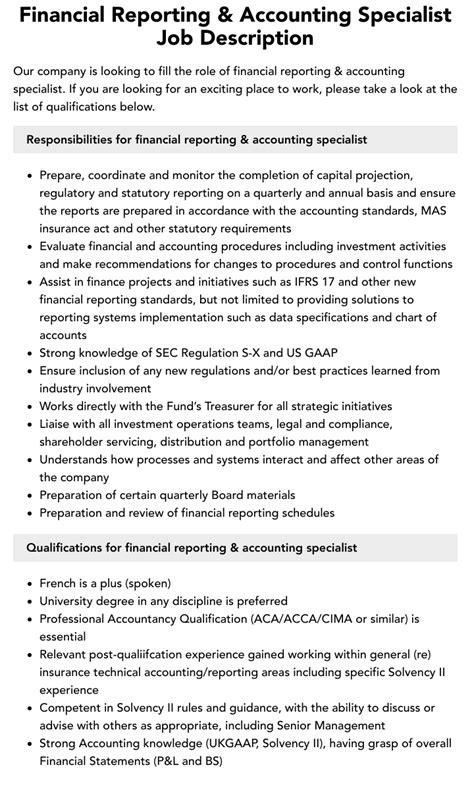 Financial Reporting Accounting Specialist Job Description Velvet Jobs