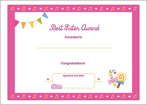 Best Sister Printable Award Certificate Lottie Dolls