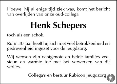 Henk Schepers 10 04 2010 Overlijdensbericht En Condoleances Mensenlinq Nl