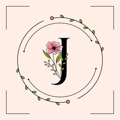 Letra J Feminina Modelo De Logotipo De Moldura Floral Vetor Premium