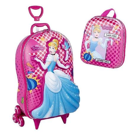 Mochila Escolar De Rodinhas Princesa Cinderela 3D Maxtoy Mochila