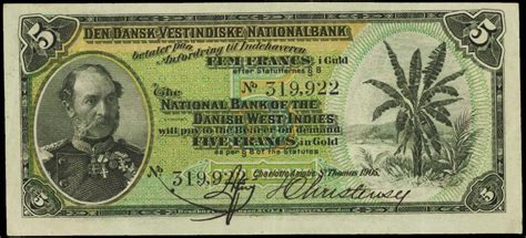 Danish West Indies 5 Francs in Gold note 1905|World Banknotes & Coins ...