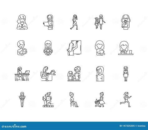 Female Line Icons Signs Vector Set Outline Illustration Concept