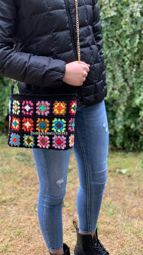 Borsa A Tracolla Crochet Nonna Quadrata Piastrelle Mattonelle Granny