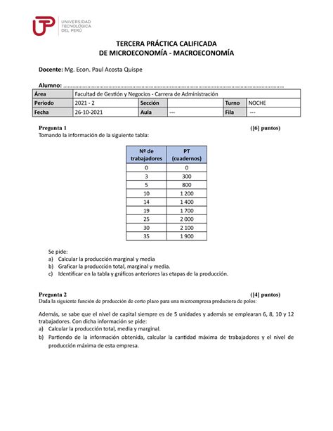 Ra Practica Micro Macro Tercera Pr Ctica Calificada De