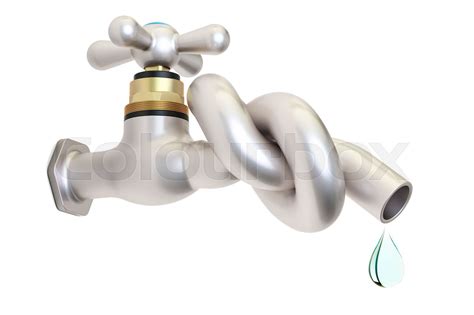 Save Water Concept Water Tap Tied Knot 3d Rendering Stock Image