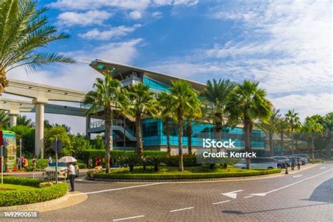 Kereta Monorel Muncul Di Pulau Buatan Jumeirah Palm Dubai Foto Stok