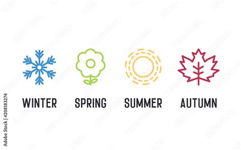 Four Seasons Icon Set Vector Graphic Element Illustrations