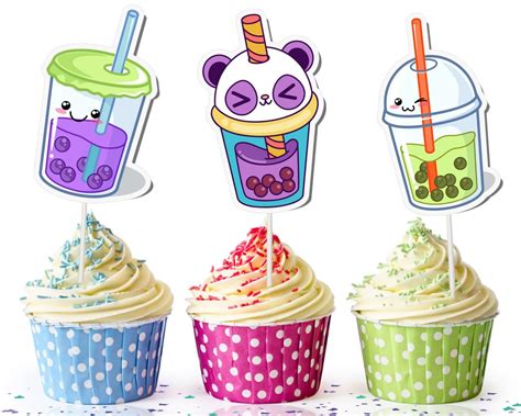 Pc Delightful 10 Piece Boba Tea Theme Cuake Toppers Add A Sip Of Fun