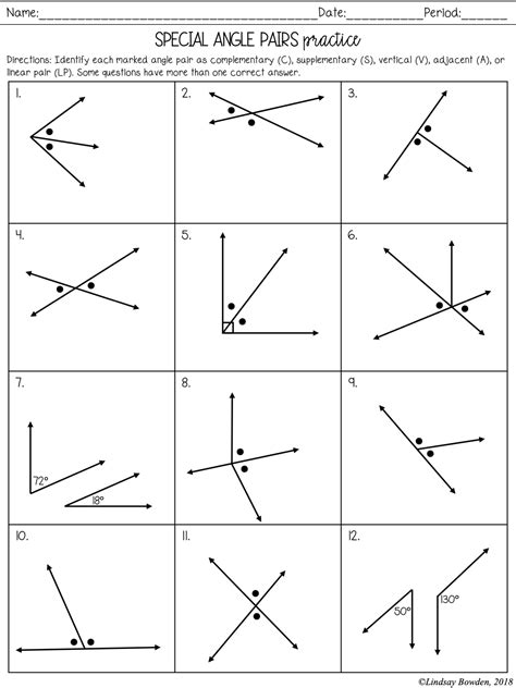 Special Angle Pairs Notes - Lindsay Bowden