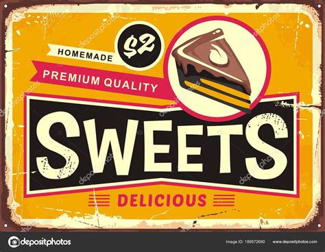 Sweets Cakes Vintage Tin Sign Layout Candy Store Retro Poster Stock