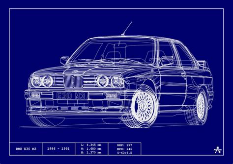 Poster Bmw E M Blueprint Vector Art Highly Detailed Etsy