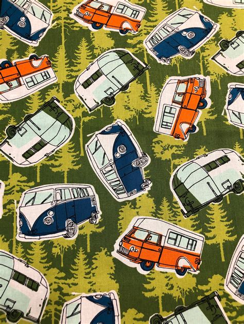 Camper Vw Bus Fabric 100 Cotton Fat Quarter Great For Etsy