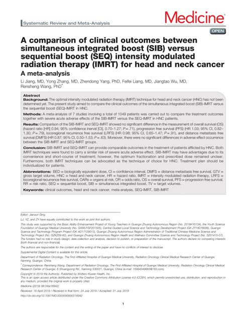 Pdf A Comparison Of Clinical Outcomes Between Simultaneous Integrated Boost Sib Versus