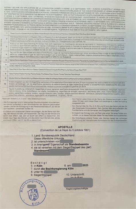 Auszug Aus Dem Geburtseintrag Inkl Apostille Deutschland