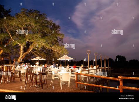 The Skukuza Rest Camp restaurant at sunset. Kruger National Park, South ...