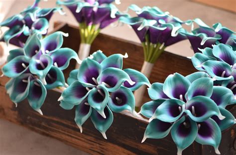 Teal Purple Real Touch Calla Lilies Wedding Bouquets Purple Etsy