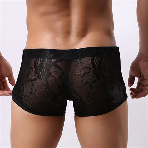 Men S Sheer Lace Boxer Briefs Shorts Sissy Panties Gay Underwear Lingerie D1 EBay