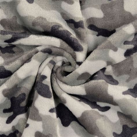 Tissu Douillette Impression Camouflage Double Face Gris