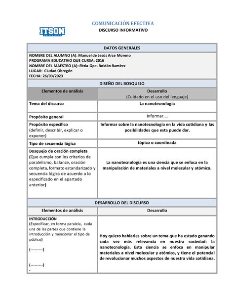 Discurso Informativo Tarea Bien Recibida Comunicacin Efectiva