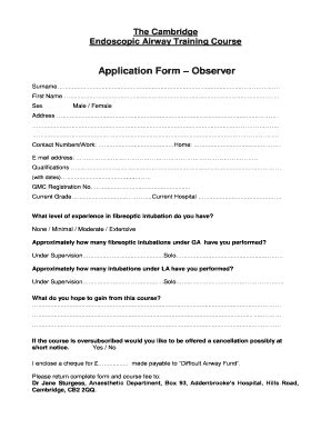 Fillable Online Awakeintubation Co Application Form Observer