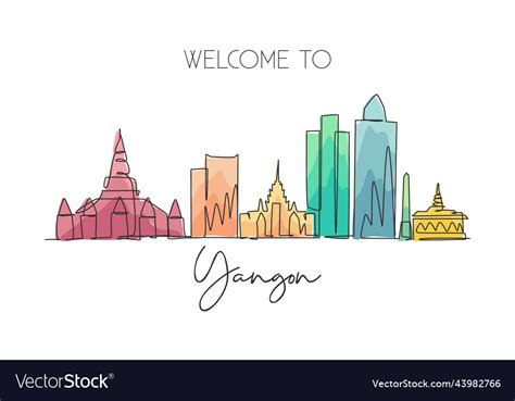 One single line drawing of yangon city skyline Vector Image