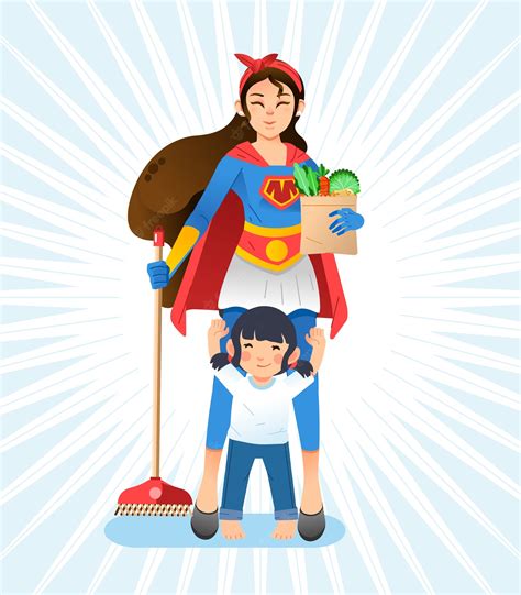 Super Mom Flying Superhero Mother Carrying A Baby Vector Clip Art Library