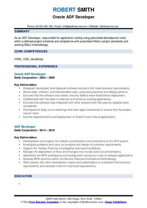 Adf Developer Resume Samples Templates For