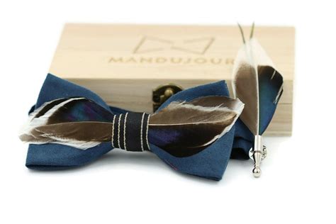 Mallard Duck Feather Bow Tie With Feather Lapel Pin Set Handmade Free Feather Lapel Pin T