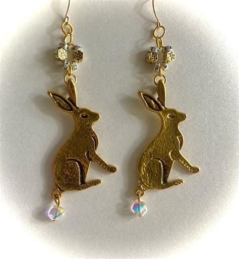 Moon Gazing Harerabbit Earrings In Gold Or Silver Perfect Etsy Uk Rabbit Earrings Crystal