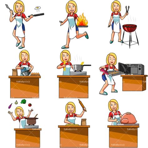 White Woman Making Spaghetti Cartoon Vector Clipart Friendlystock