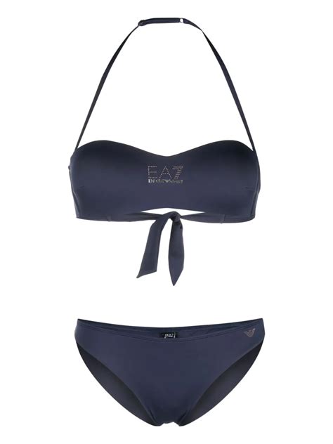 Ea7 Emporio Armani Logo Embellished Bikini Set Blue FARFETCH