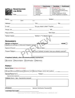 Fillable Online Registration Form For Rcia Fax Email Print Pdffiller