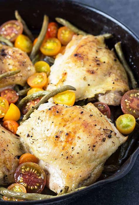 One Pan Roasted Chicken With Lemon Herb Green Beans And Tomatoes The Blond Cook