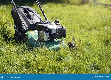 Lawn Mower Mowing The Long Grass Stock Image Image Of Challenge