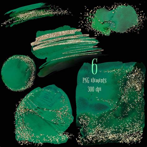 Emerald With Gold Watercolor Splash And Brush Stroke Clipart Etsy UK