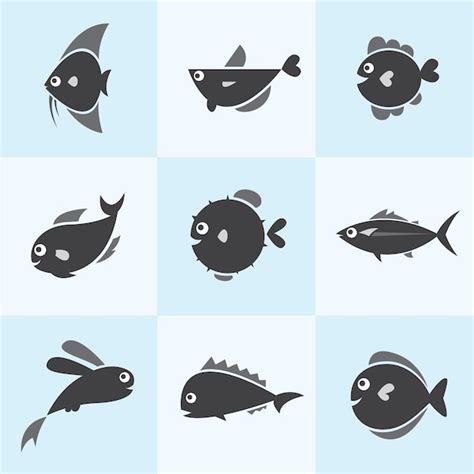 Premium Vector Set Of Vector Fish Icons On Blue Background