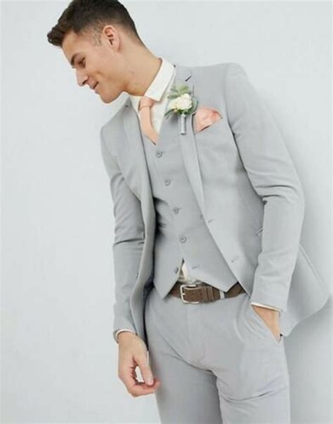 Hombres Traje Gris Claro Boda 3 Pieza Traje Novio Llevar Etsy Grey