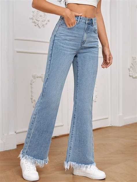 Shein Frenchy Jeans A Gamba Svasata Vita Alta Orlo Grezzo Shein Italia