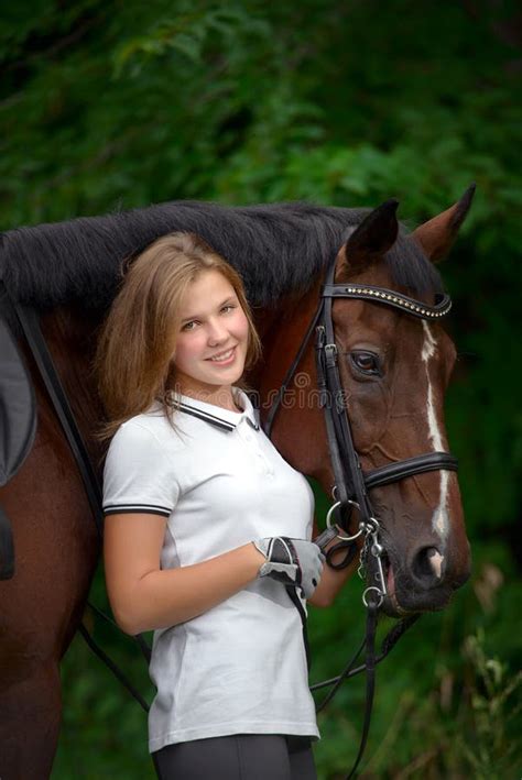 Beautiful Young Girl Rider And Her Horse Stock Image Image Of Bridle