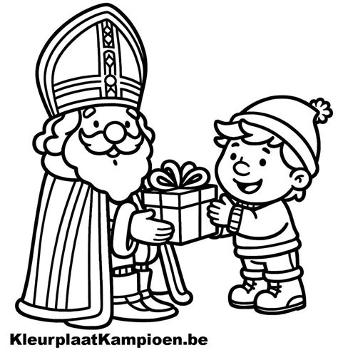 Kleurplaat Sinterklaas peuters cadeau kind - KleurplaatKampioen.be