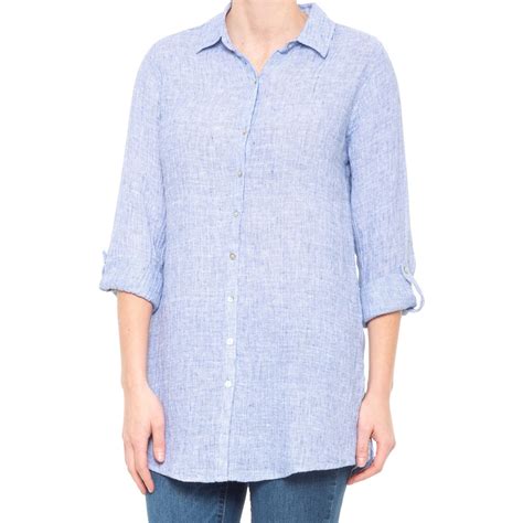 Tahari 100 Linen Button Front Tunic Shirt For Women Save 53